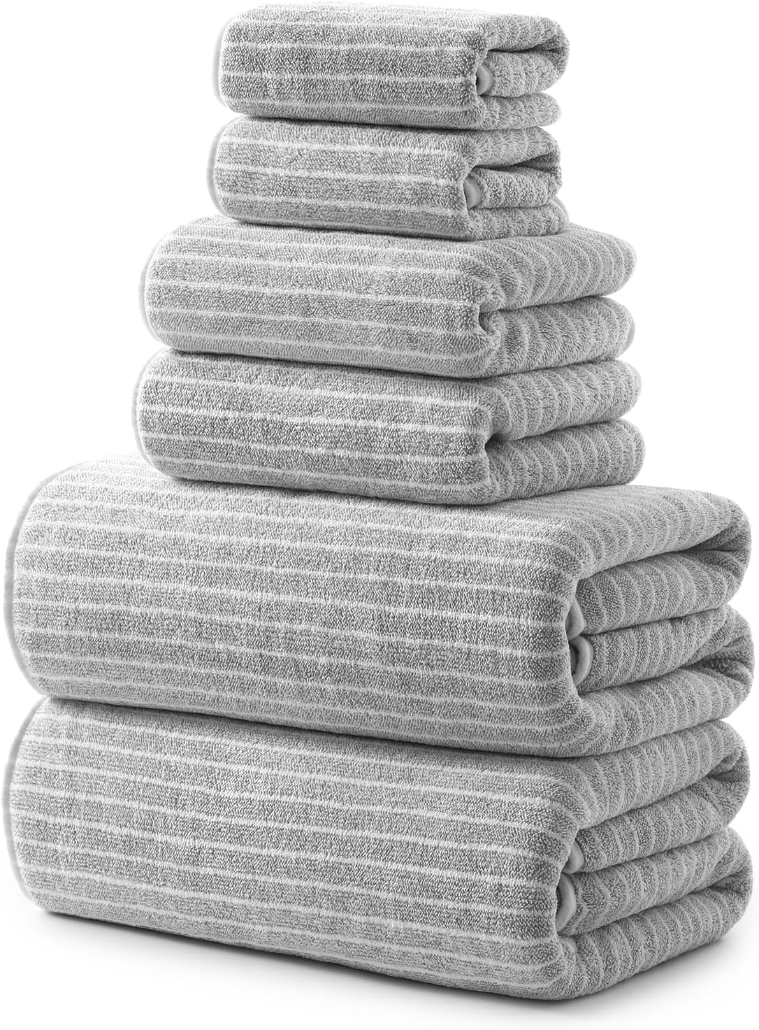 REDKISS Ultra Soft Bath Towel Set 6-Piece 35"x70" | 100% Microfiber, Highly Absorbent | Quick Dry Towels for Bathroom, Spa, Gym | 2 Bath, 2 Hand, 2 Washcloths | Grey