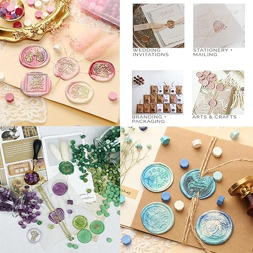 Miniatura 6 de iteryou Kit de sellos de cera 630 cuentas de cera con caja de regalo sello de cera con sello de cera de sellado calentador de sello de cera sobres