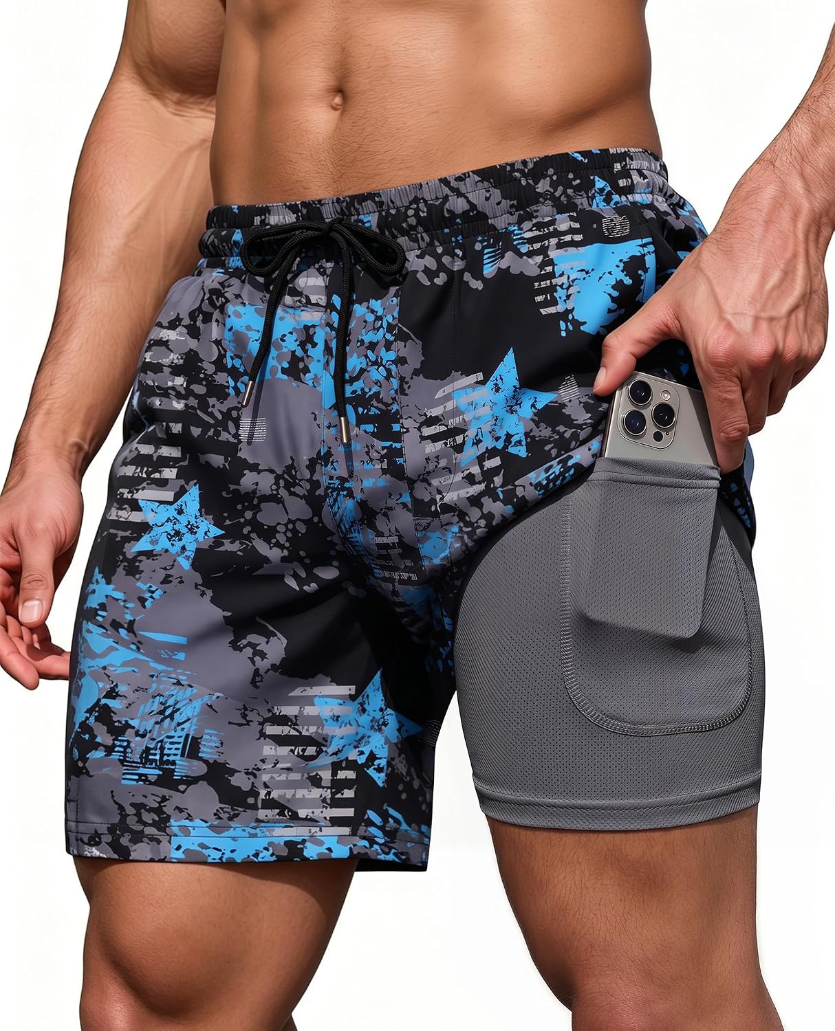 Mens Swim Trunks 7 Inch Quick Dry Compression Liner Swim Shorts