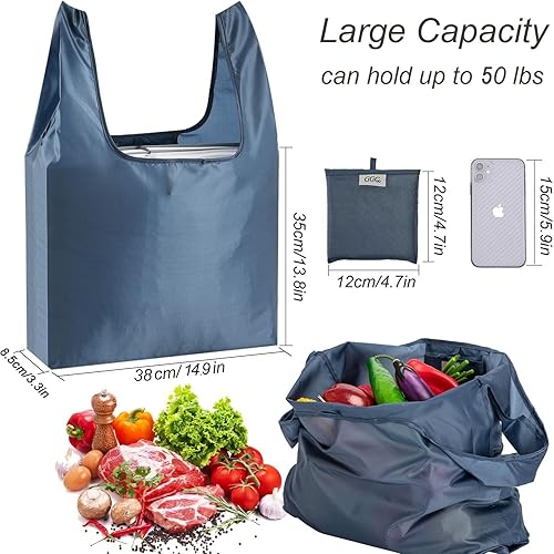 Miniatura 10 de CiCiGo Bolsas grandes reutilizables para compras lavables plegables paquete de 6 bolsas de comestibles resistentes ligeras plegables de regalo color