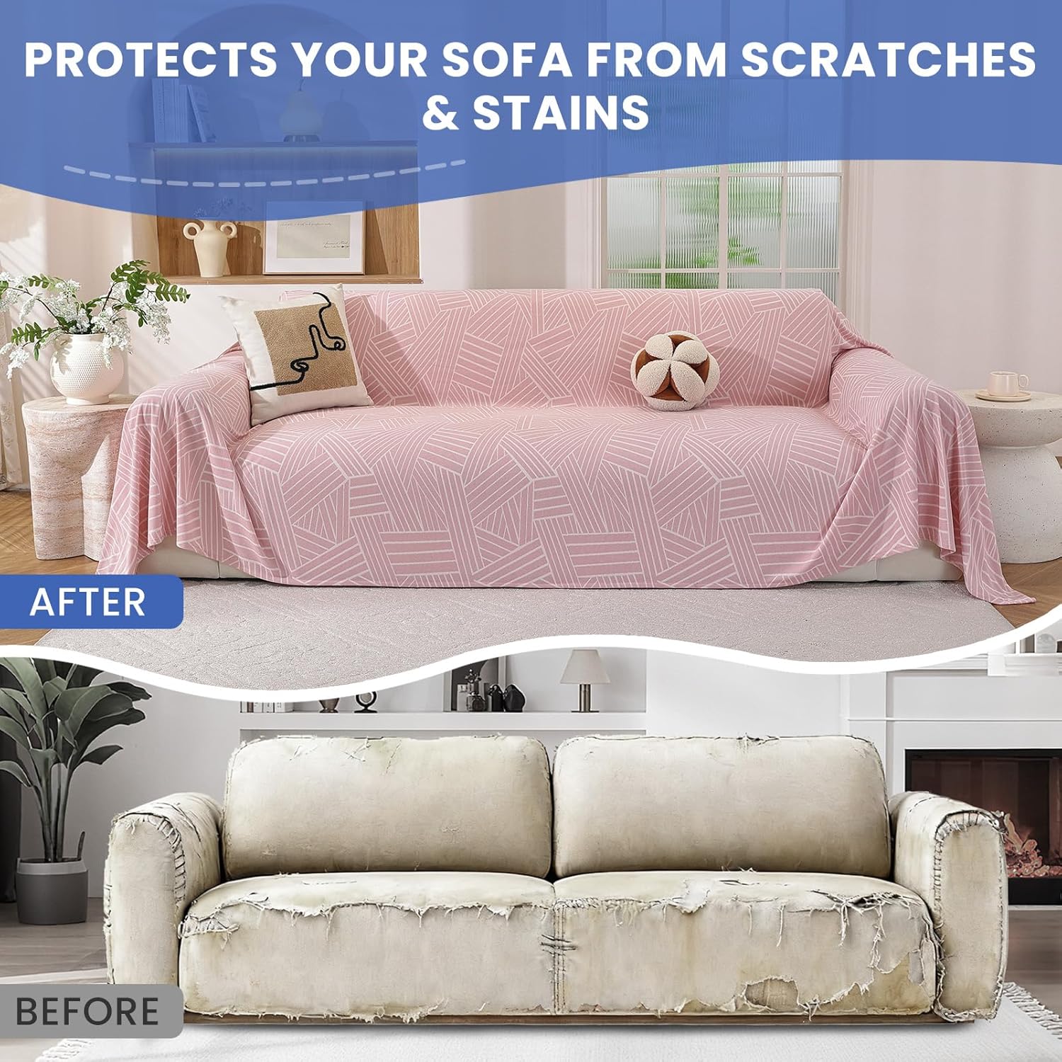 Boho Couch Cover for Dogs, 78"x134", Sofa Covers for 3 Cushion Couch, Washable Couch Covers for Sectional Sofa, Pet Sofa Slipcovers for Living Room, Couch Cover Blanket, Pink