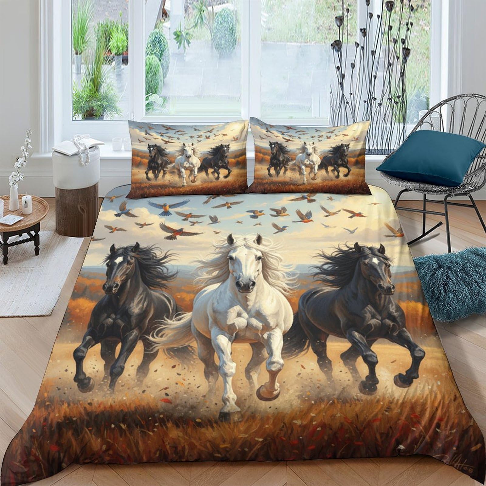 Ctjqhvkz Style-9 3D Printed Running Horse Fitted Sheet Microfiber Soft Breathable Sunset Prairie Bed Cover For Bedroom Dorm Mattress Decor Single（135X200cm）