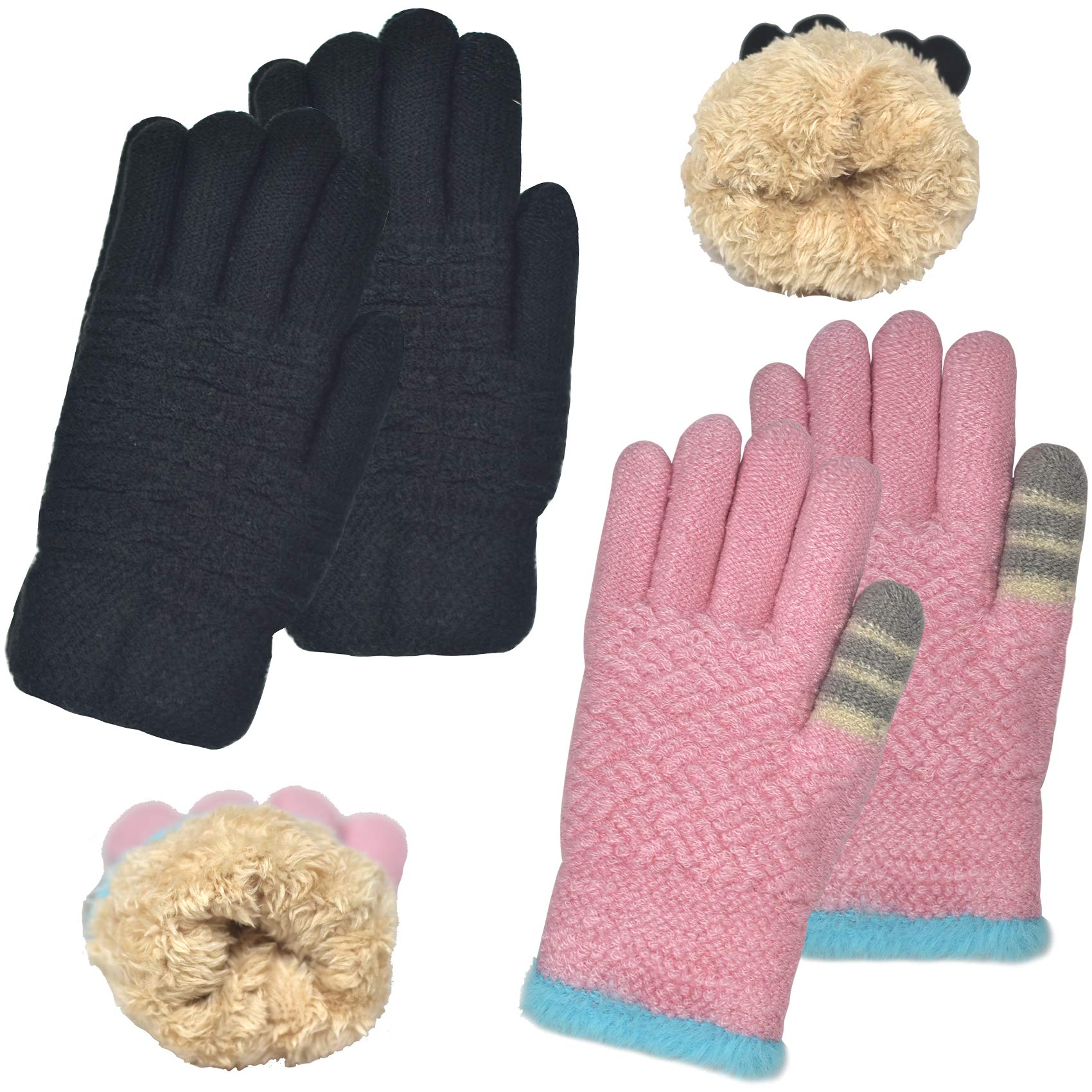 FENELY Winter Gloves for Boys Girls - Kids Warm Knit Thermal Cable Knitted Gloves Wool Fleece Lined Mittens for Cold Weather