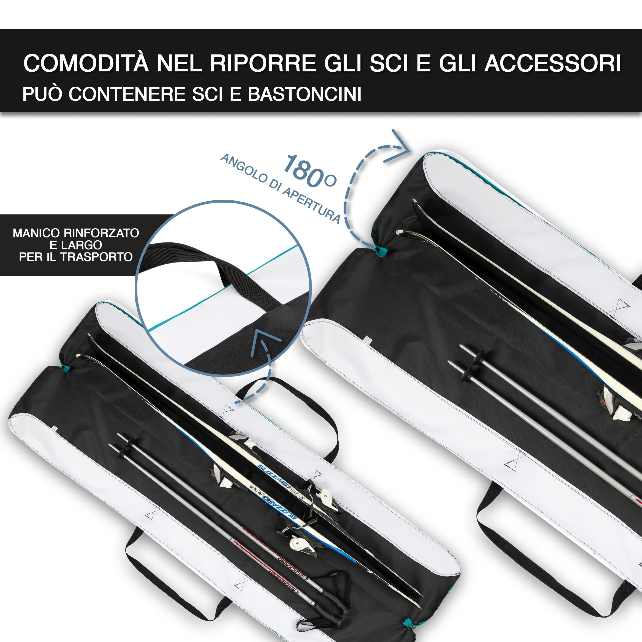 borsa da sci - Custodia per 1 paio di sci - Borsa da sci impermeabile - Borsa da sci leggera e robusta - Custodia per sci ergonomica - Borsa da sci compatta alpina