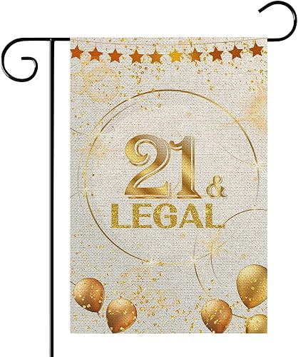 WeBenison Bandera de jardín con texto en inglés "21 y legal" – Letrero de césped para fiesta de cumpleaños 21, patio, casa, césped, decoración para