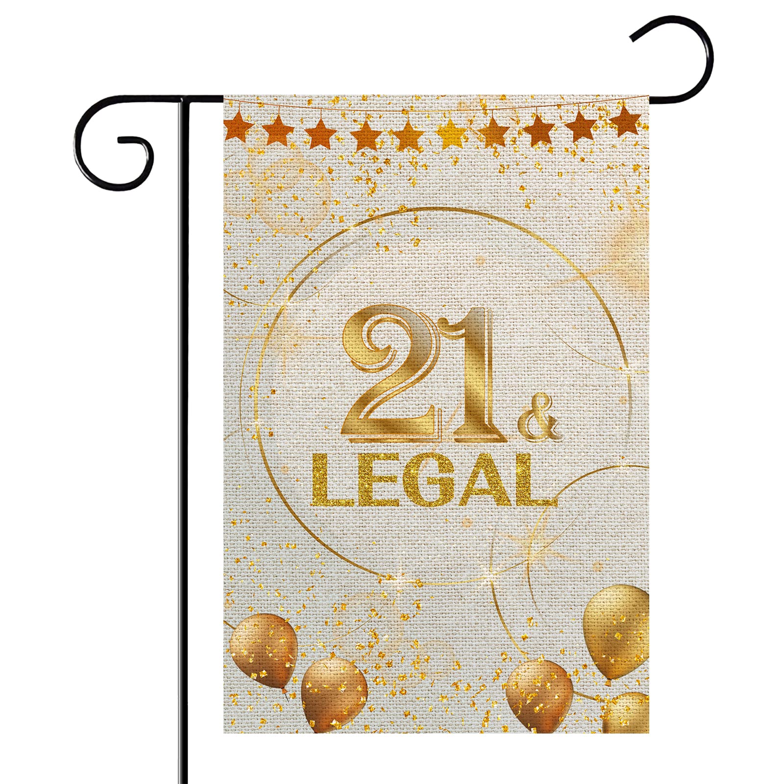 Gartenschild Zum 21. Geburtstag – 7-teiliges Set, Schwarz-gold, Mit Heringen, Für Rasen & Hof-Dekoration