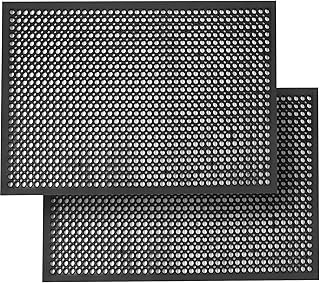 Anti Fatigue Rubber Mats - 2 Pack Restaurant Kitchen Non-Slip Bar Floor Entry Door Drainage Mats - Indoor/Outdoor Use - 36