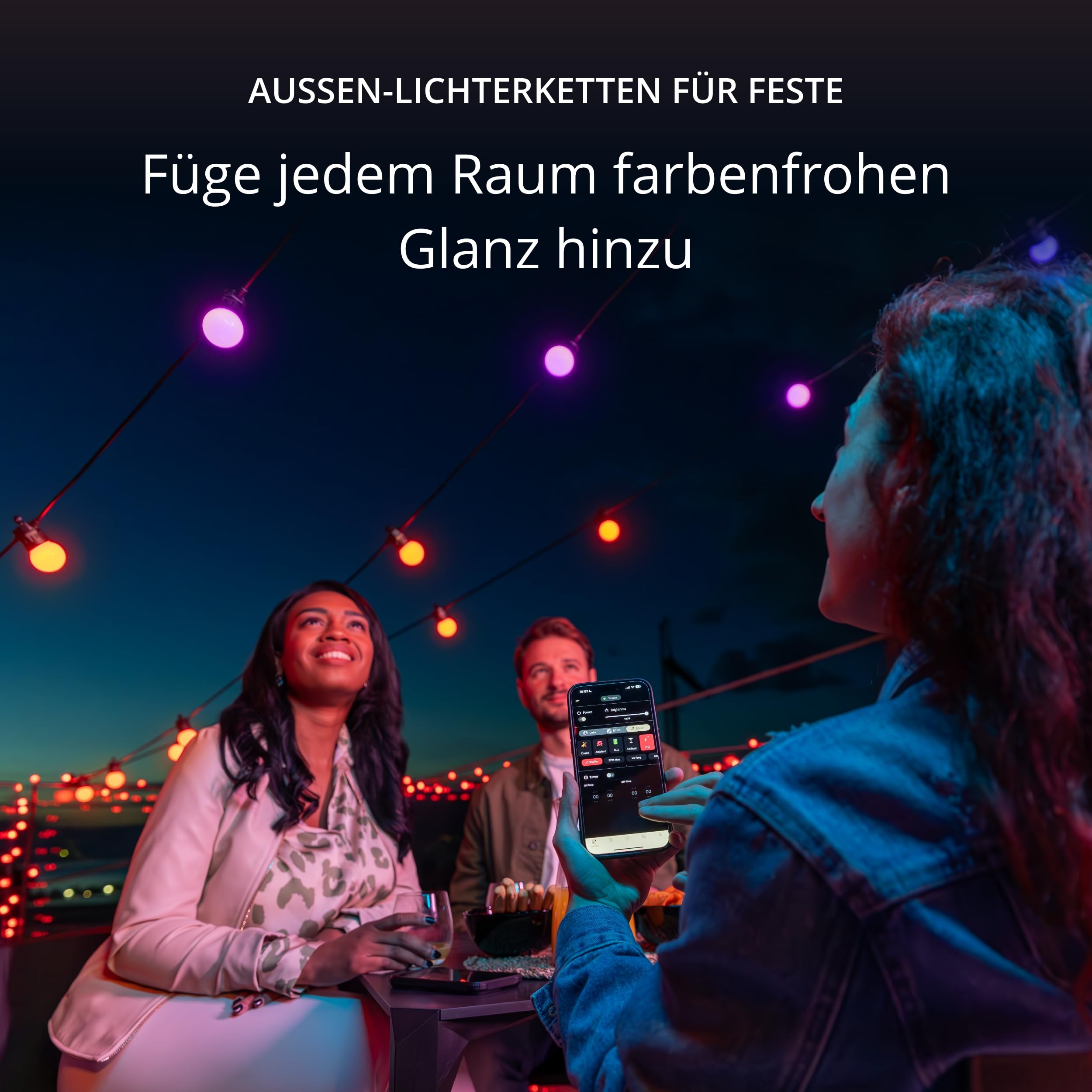 Twinkly Festoon 20 LED RGB, Lichterkette mit 20 LED-Lampen, Mehrfarbige RGB Außen- und Innenbeleuchtung, Kompatibel mit Alexa, Google Home, Gaming-Lichter, IP44, App-Steuerung, Schwarzes Kabel, 10m