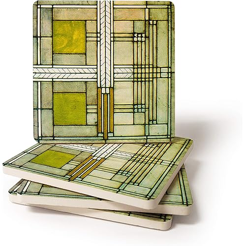CoasterStone Willits Square Absorbent Coaster Drinks Frank Lloyd Wright, Set of Four