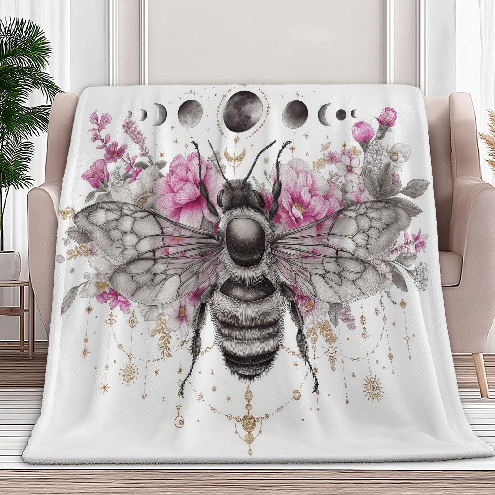 Plaid polaire fleurs et abeilles pour réchauffer vos soirées canapé en automne