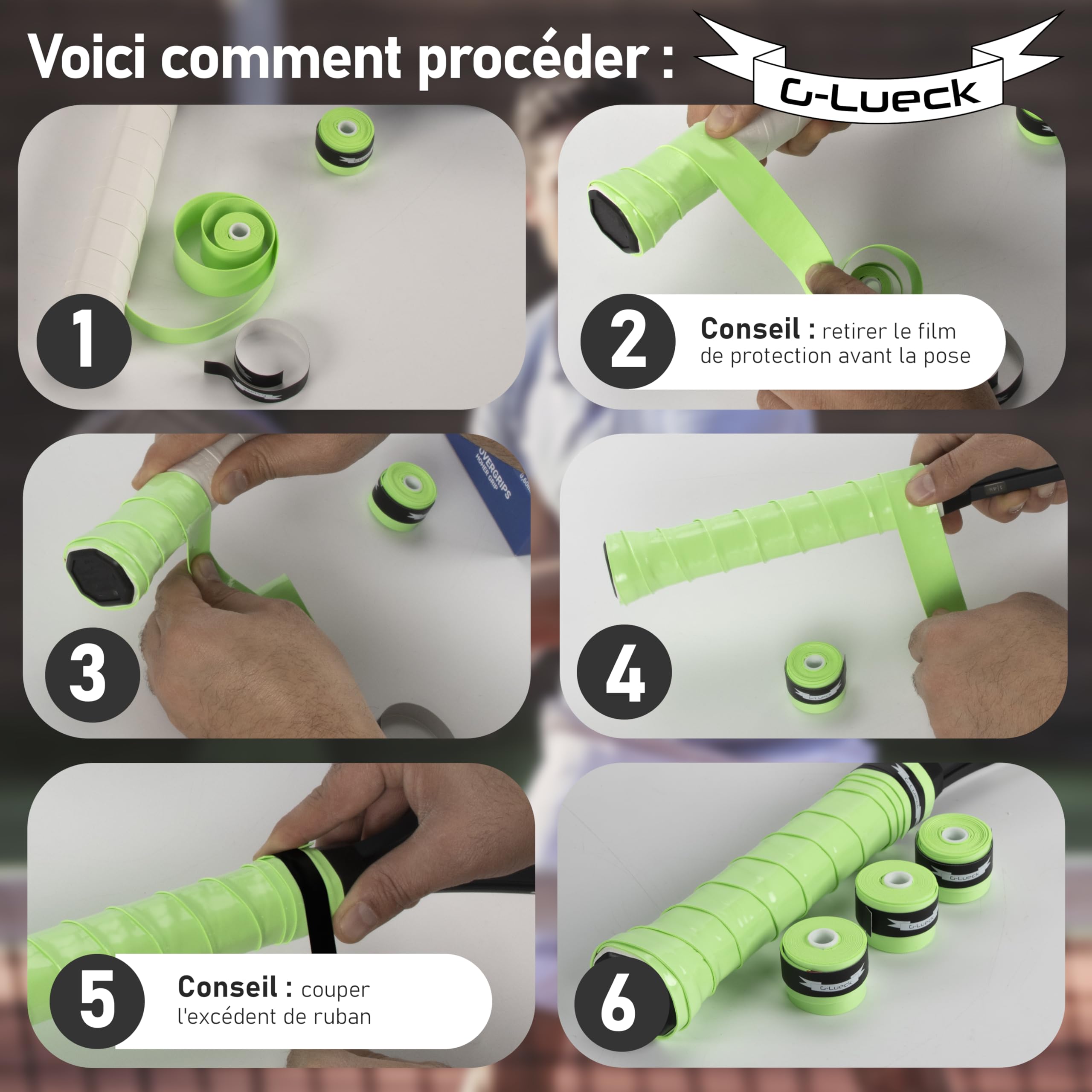 G-Lueck Talent Grip Surgrip Lot de 27 Grips de Tennis très adhérent | Épaisseur 0,60 mm | pour Raquettes de Tennis, Badminton, Squash et Padel