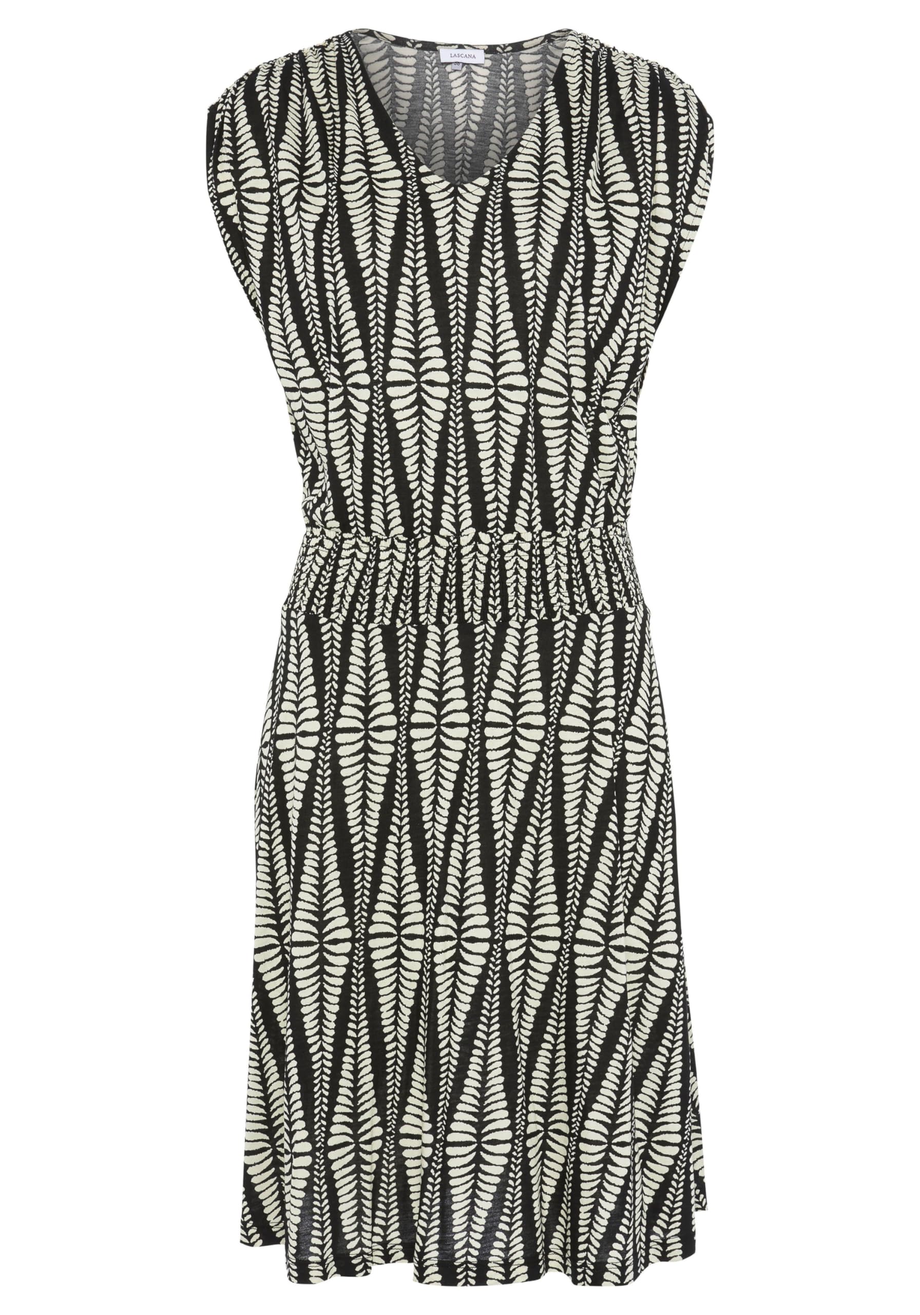 LASCANA Jerseykleid Damen Gr. 46 N-Gr Schwarz-Sand Bedruckt