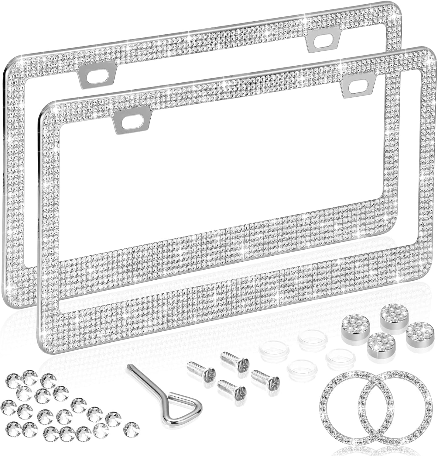 Car Bling License Plate Frame 2 Pack, Sparkly 2 Holes