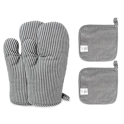 4Pcs Oven Mitts and Pot Holders, Heat Resistant Oven Mitts with Pothholder and Non-Slip Surface Safe for Baking, Cooking, BBQ