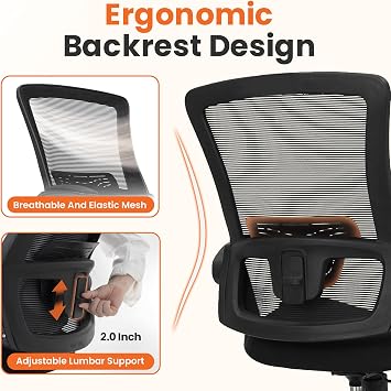NEO CHAIR Office Desk Chair High Back Mesh Chair Adjustable Lumbar, Black