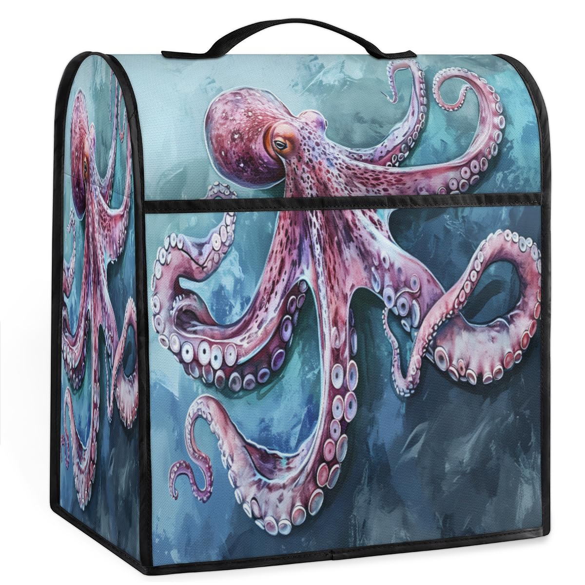 Coffee Maker Cover Watercolor Ocean Octopus Kitchen Appliance Covers Small Appliance Covers Blender Cover Juicer Cover Dust Covers for Kitchen Appliances with Top Handle and Pockets,Washable,B638