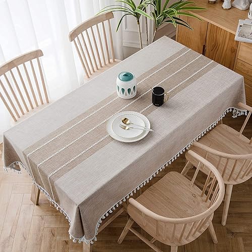 Miniatura 3 de Mantel de lino impermeable de tela de algodón rústico bohemio oblongo, para fiestas, vacaciones, campamento, picnic, cocina y comedor, rectangular,