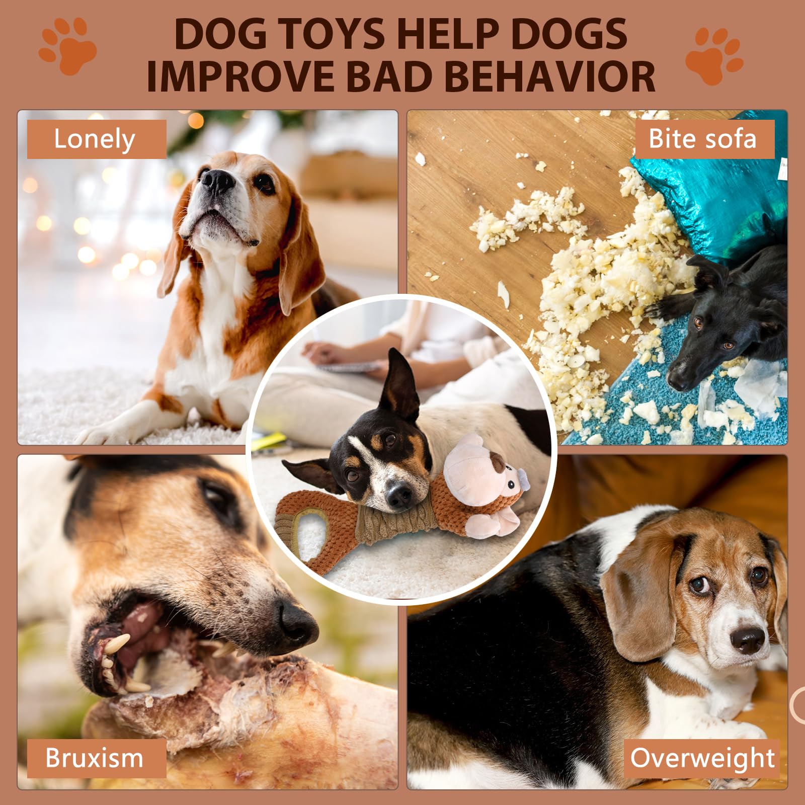 Letsmeet Juguetes para perros medianos y grandes, juguetes de peluche para perros con papel arrugado y chirriador, juguetes interactivos para dentición, reducir el aburrimiento, regalo para mascotas