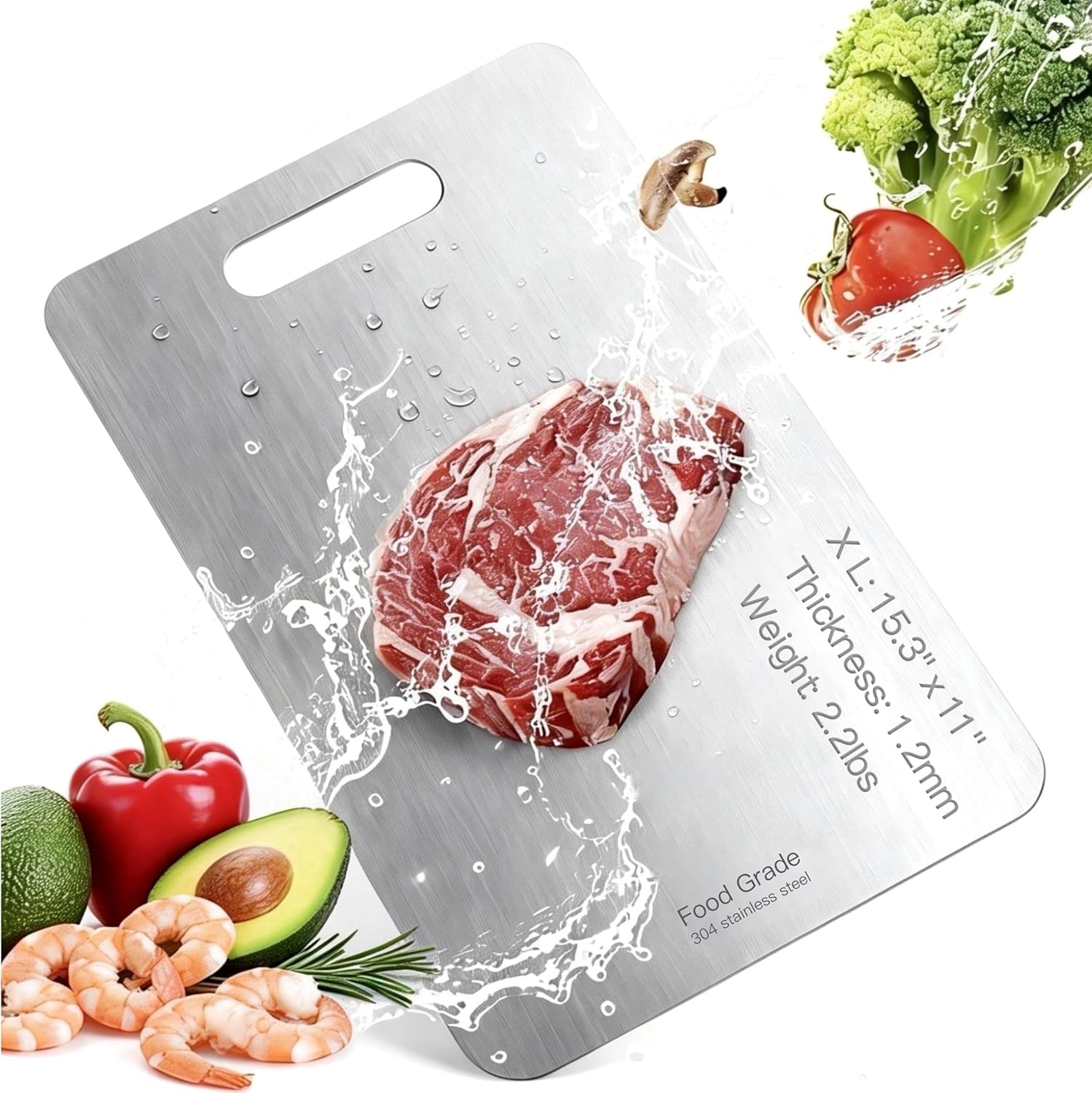 15.3″ x 11″ Stainless Steel Cutting Board, 1.2mm Thick, 304 Food Grade Metal Chopping Board for Kitchen, Large Heavy Duty Non-Stick Surface for Dough Meat Vegetables, Double-Sided & Dishwasher Safe