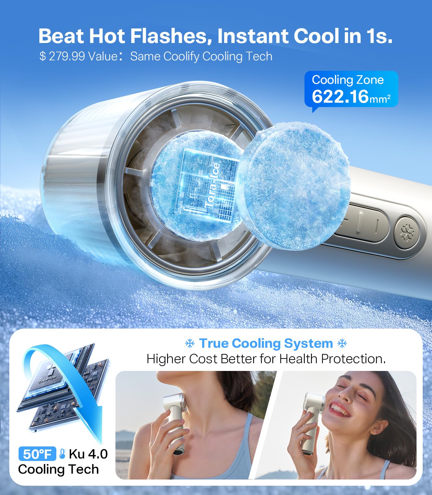 TORRAS Coolify iva - Ventilatore portatile con refrigeratore per il ghiaccio, raffreddamento di 10 °C, velocità regolabile da 0 a 100, mini ventilatore portatile super potente da 4900 mAh