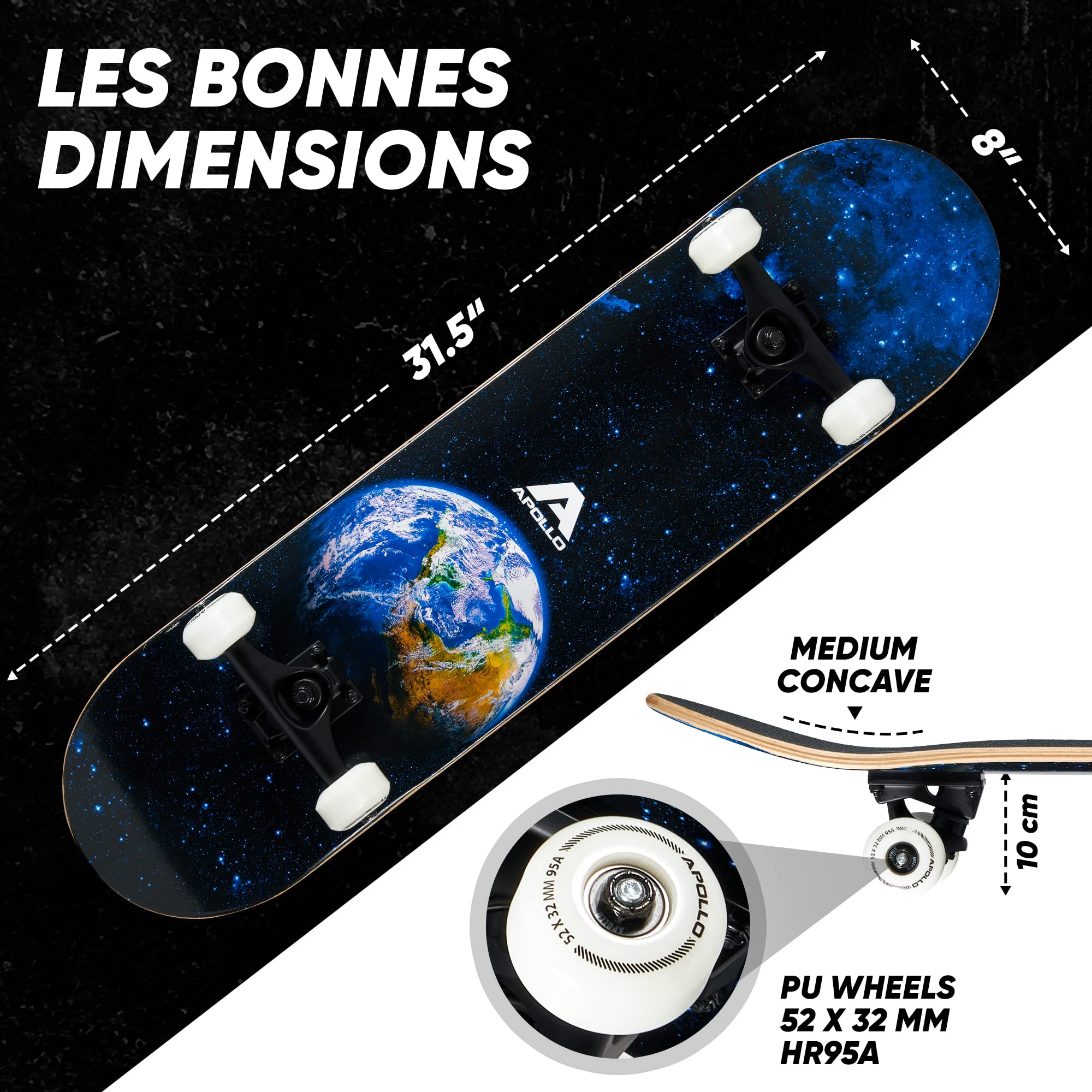 Apollo Skateboard Enfants et Adultes, Pont en Bois à 7 Couches