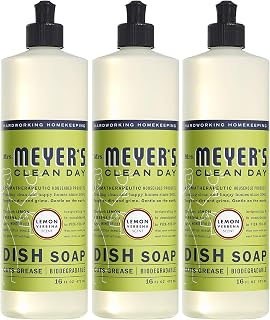 Mrs. Meyer's Clean Day Dish Soap, Cruelty Free and Biodegradable Dishwashing Liquid, Lemon Verbena Scent, 473 ml Bottles - 3 Pack