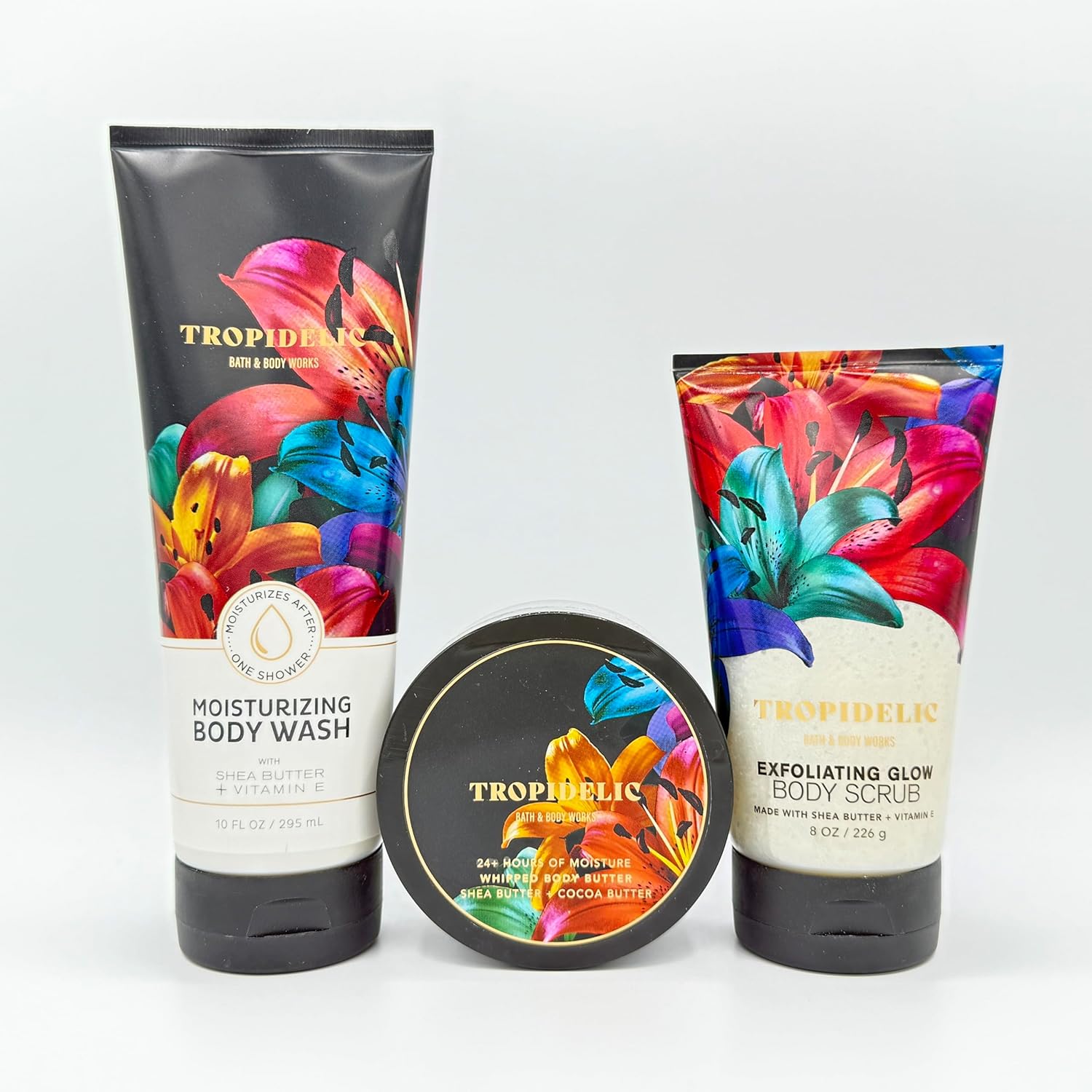 Tropidelic 3-Piece Bath Bundle | Moisturizing Body Wash, Whipped Body Butter and Exfoliating Body Scrub