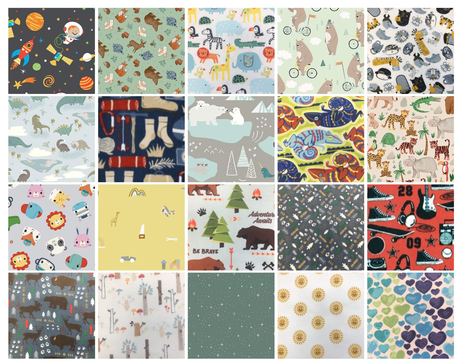 42 pcs 6.5-Inch Precut I Spy Flannel Quilt Squares (Boy)