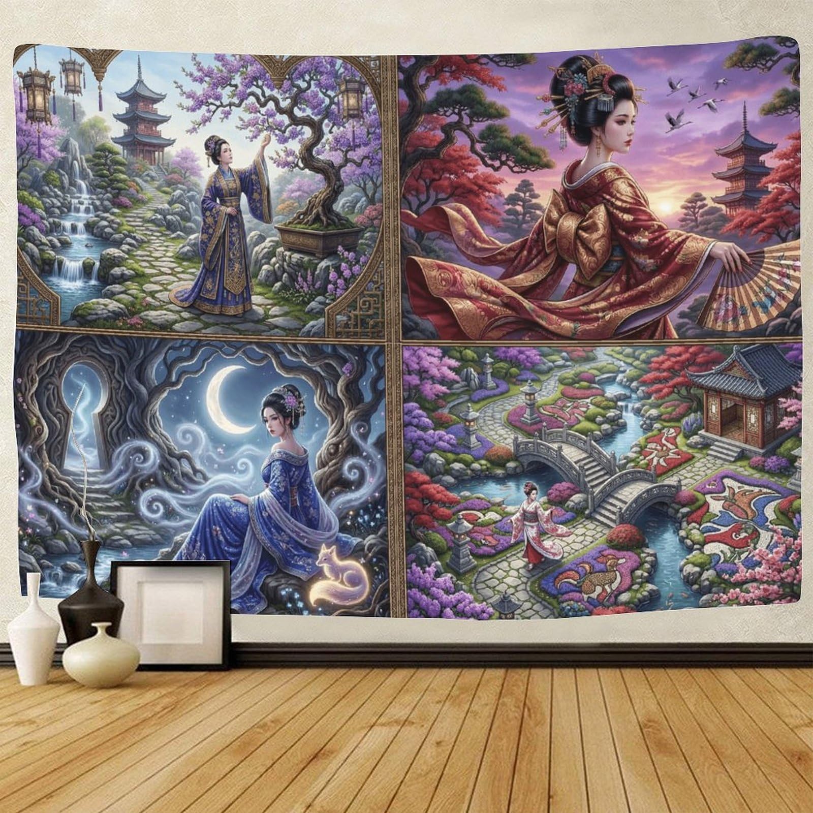 GPMNBCXZK Japanese Geisha 3D Printed Wall Art Traditional Kimono Tapestry Decor for Living Room Bedroom 70cmx100cm
