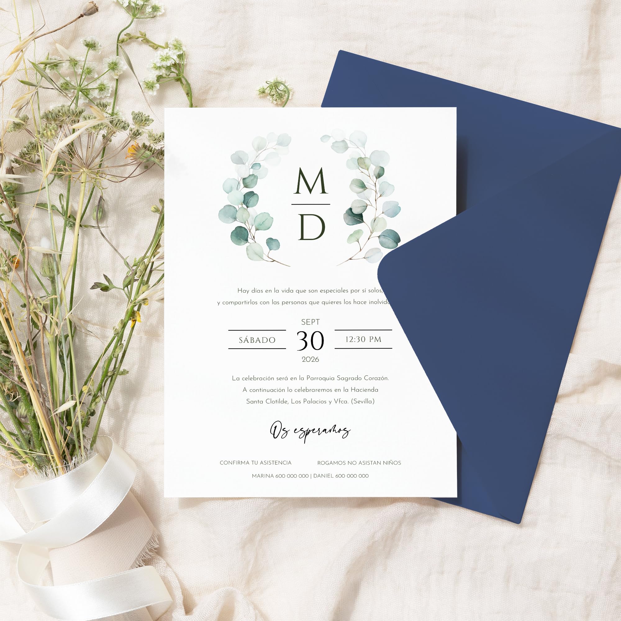 Invitaciones de Boda Personalizadas | Invitaciones de Boda Perfectas con Sobres Elegantes y únicos - Detalles para Invitados Eventos Especiales y Ceremonias Únicas - ONEPERSONAL (Eucalipto)