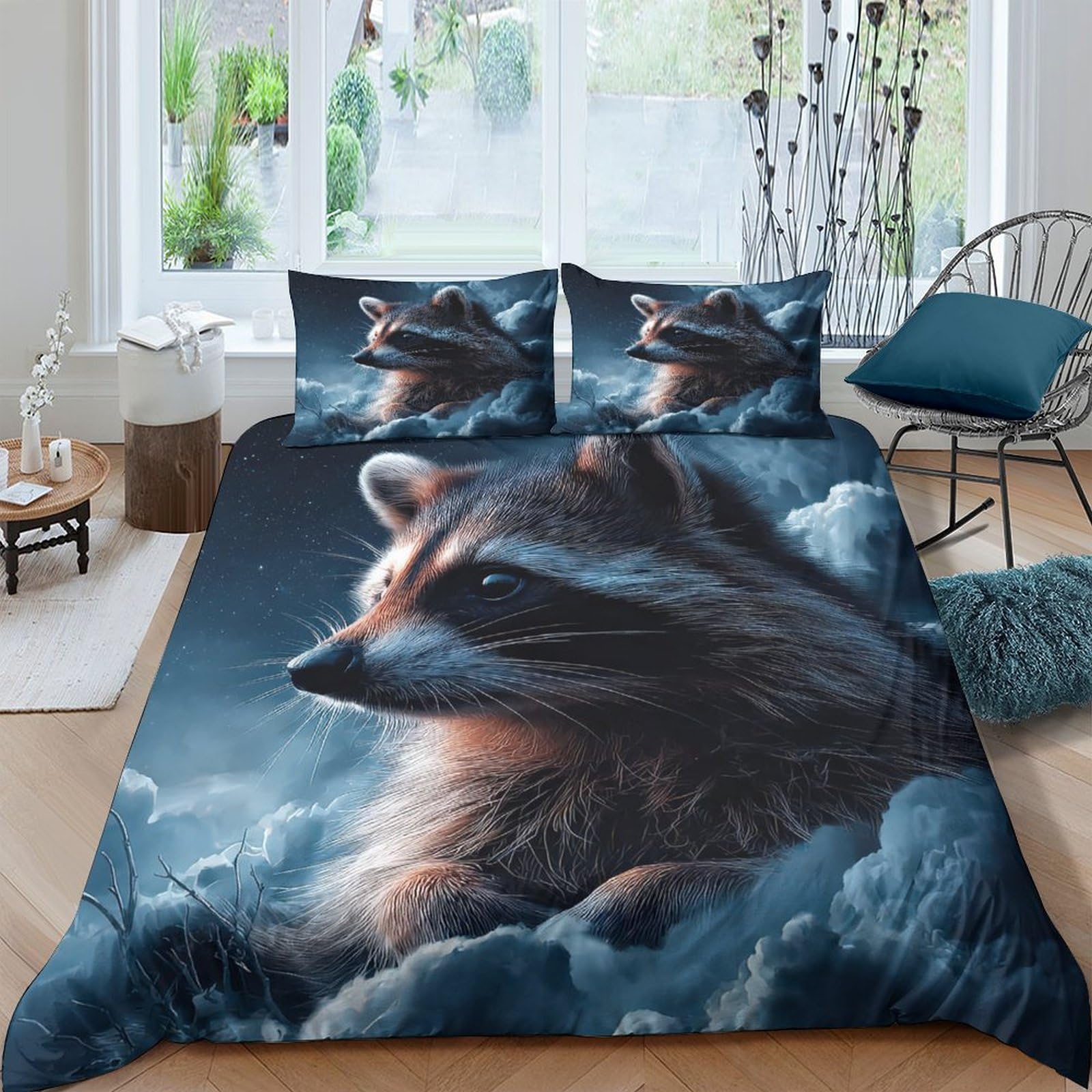 Ctjqhvkz Style-6 3D Printed Raccoon Forest Fitted Sheet Microfiber Soft Non-Slip Mattress Cover For Bedroom Dorm Decor Single（135X200cm）