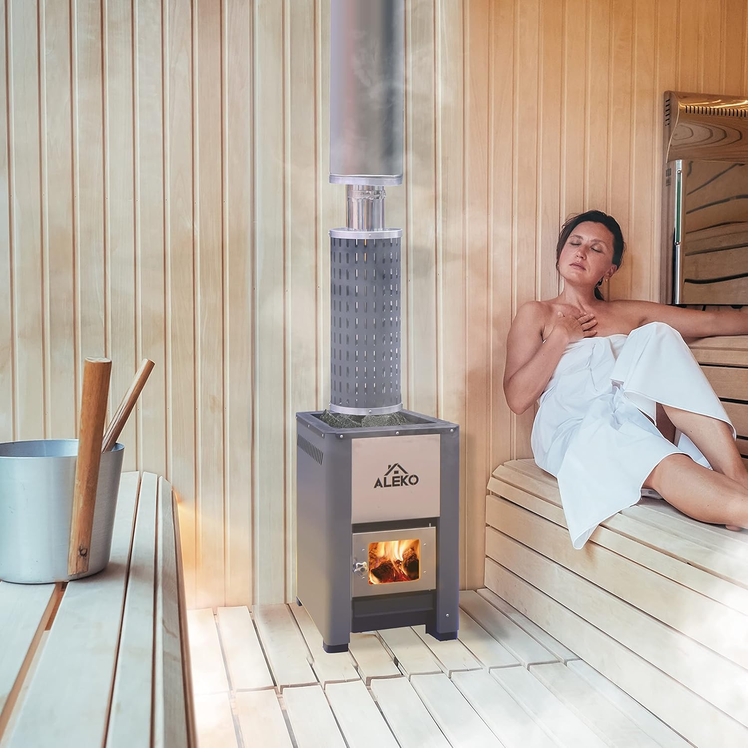 ALEKO Sauna Heater Wood Fire and Chimney Kit | Equivalent to 9-15 kW Electric Heater