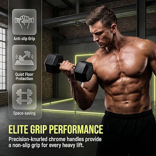 Miniatura 4 de Juego de mancuernas hexagonales de 550 libras con estante de 3 niveles, juego completo de pesas de hierro fundido con revestimiento de goma de 5 a