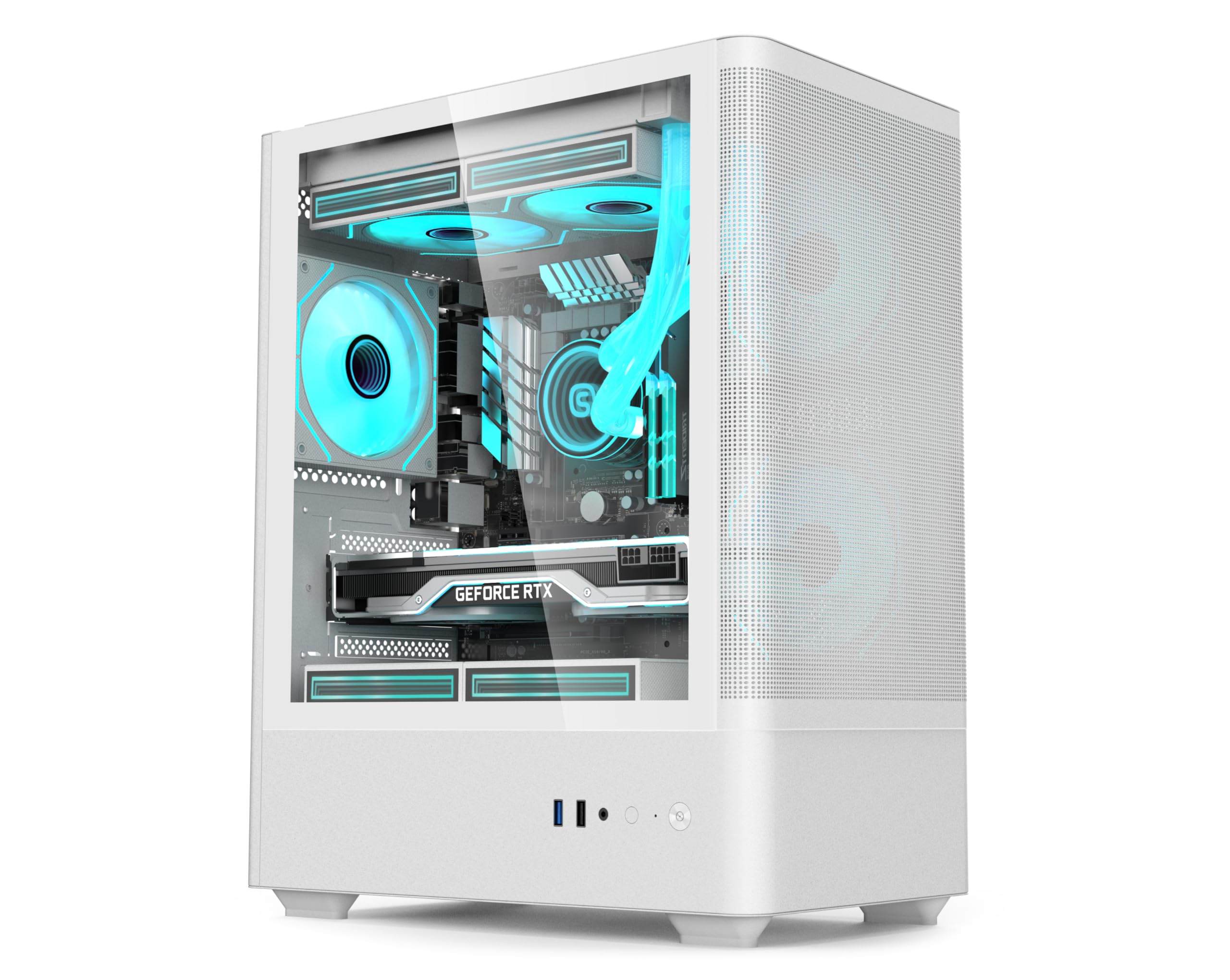 iONZ PC Case mATX Mid Tower with 3 ARGB PWM Fans, High Airflow - KZ19 Spin - Mesh | White-image-8