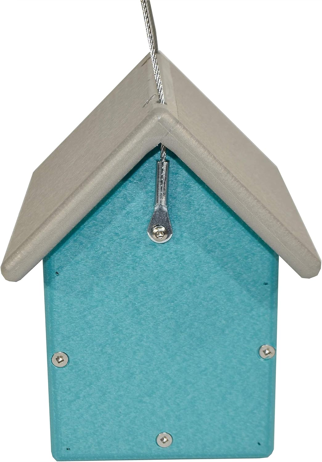DutchCrafters Small Plastic Poly Hanging Bird House with Perch and Detachable Roof, Outdoor Nesting Box for Wild Birds - Amish Made in USA (Light Gray & Aruba Blue)