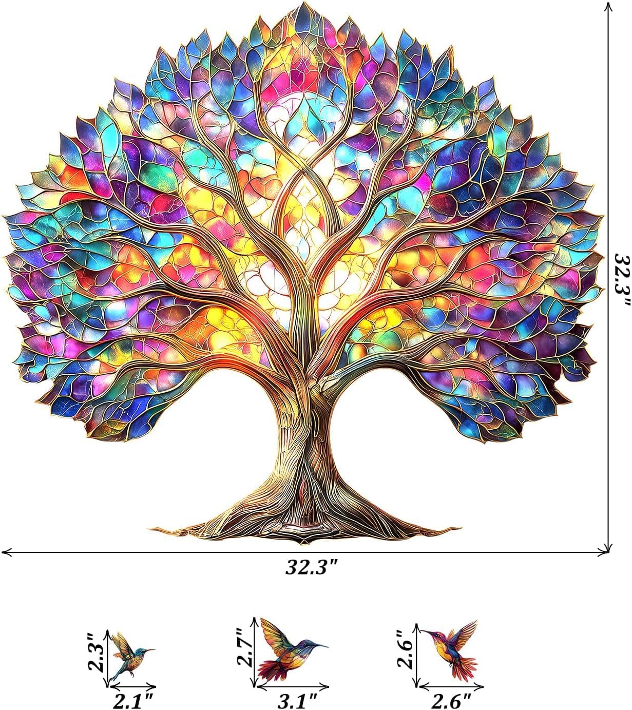 Stained Glass Tree of Life Birds Peel and Stick Wall Decals Decor Stickers