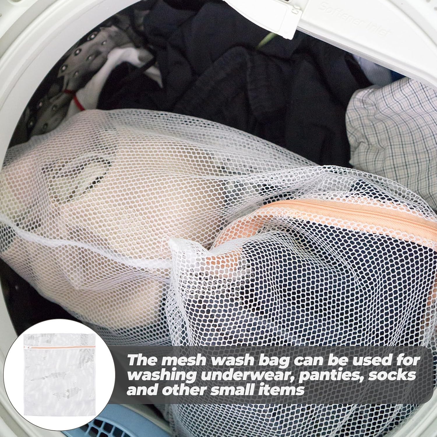 3pcs Zipper Mesh Laundry Wash Bag for Delicates, 60x50cm White
