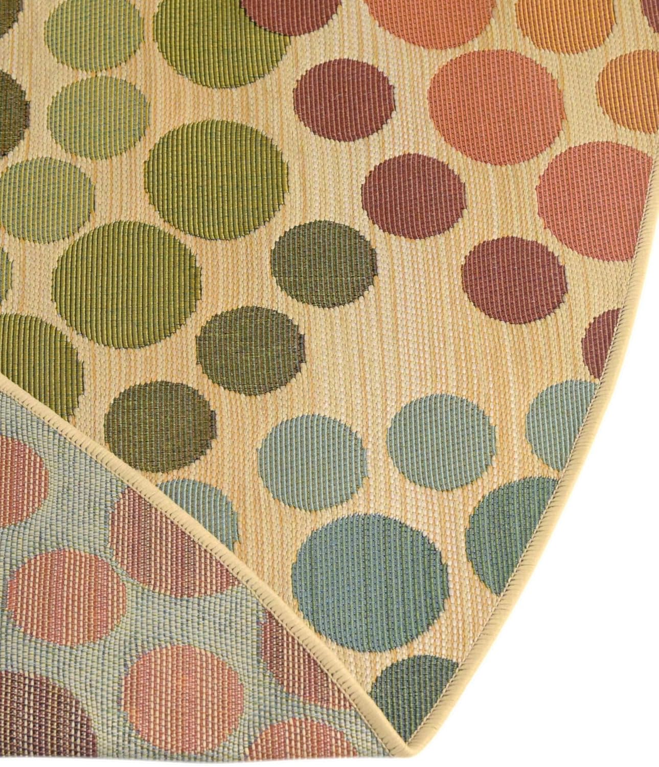 Unique Loom Outdoor Modern Collection Area Rug - Spark (4' 1" Round, Beige/ Burgundy)