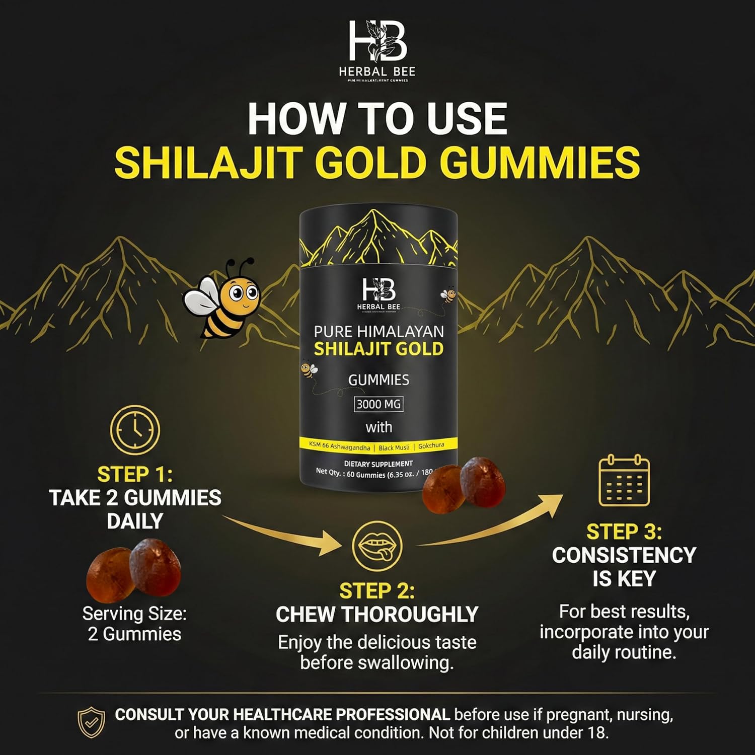 Shilajit Gummies: Pure Himalayan Shilajit with Ashwagandha & Fulvic Acid, 85+ Micronutrients Trace Minerals - No Added Sugar, 100% Natural & Organic, Non-GMO for Men & Women | 60 Gummies - Image 7