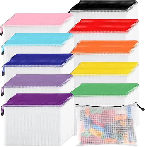 EOOUT 100 bolsas de malla con cremallera, tamaño A4, bolsas con cremallera de 10 colores para organizar el almacenamiento, bolsa impermeable para disponible en Yaxa Venezuela