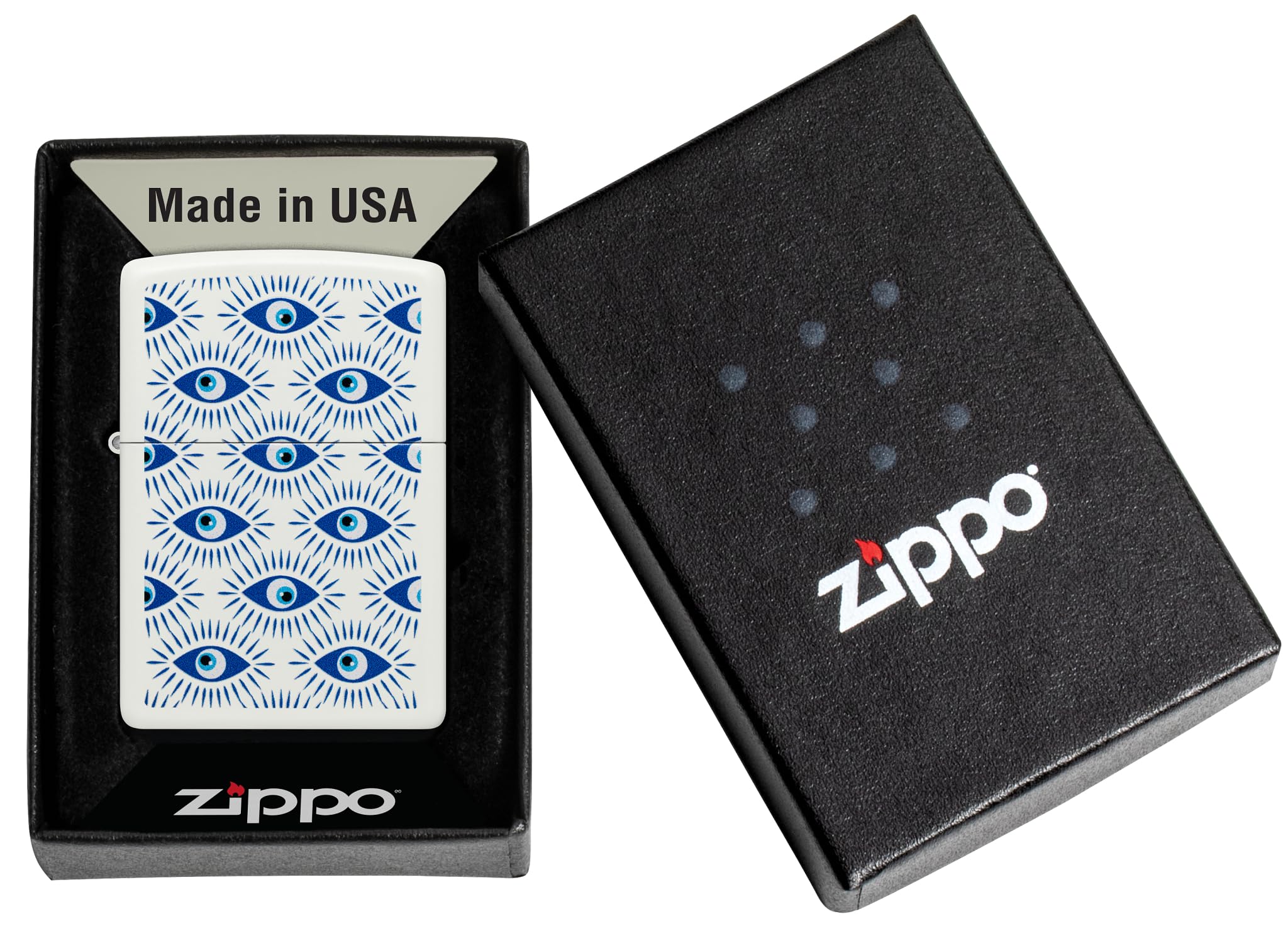 Zippo Accendino da tempesta – Evil Eye, White Matte, Color Image – Ricaricabile – Riutilizzabile – Design antivento – Confezione regalo – Made in USA
