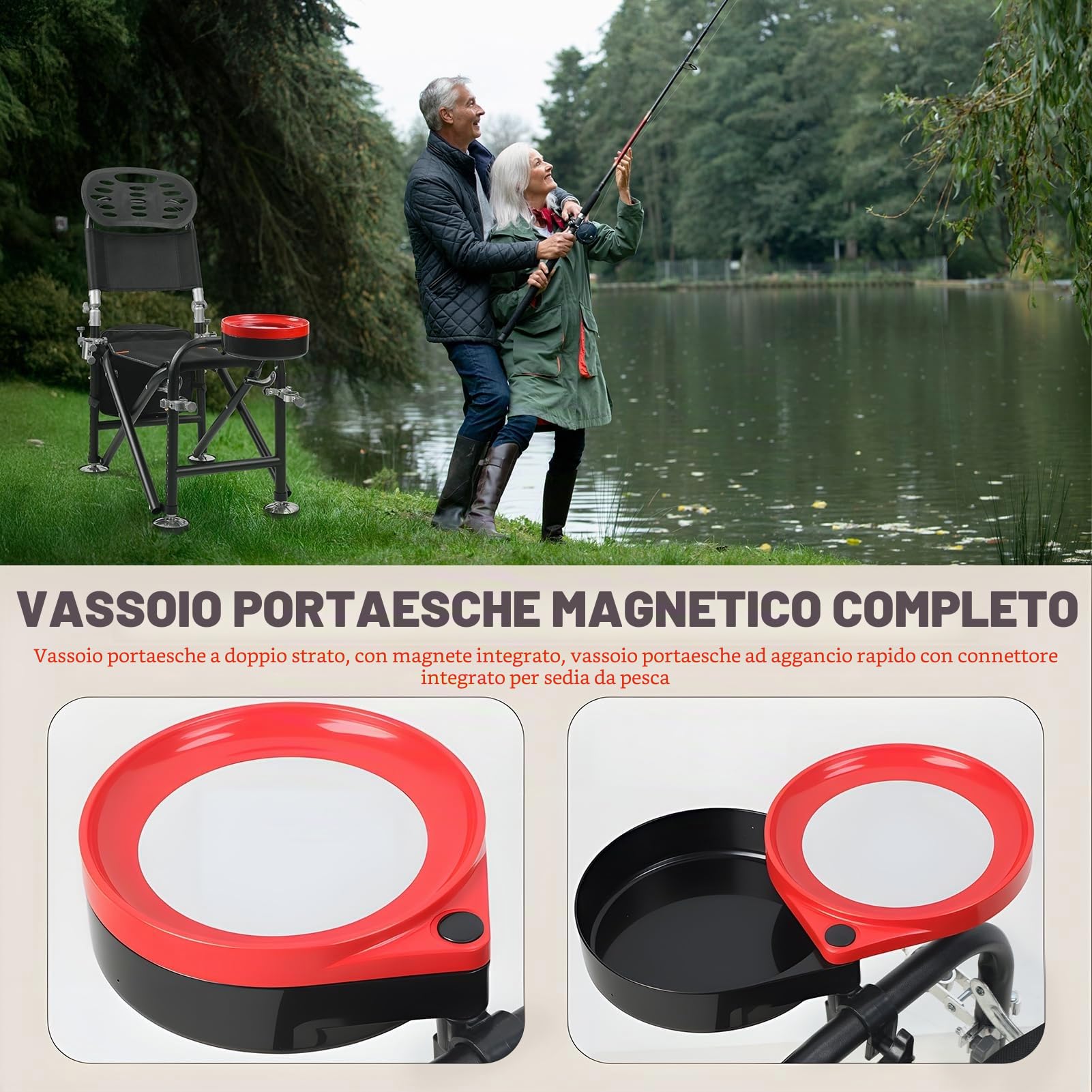Sedia da pesca con supporto per canna, sedia regolabile da pesca sul ghiaccio con schienale, sedie da campeggio pieghevoli, altezza 21 cm, supporta 150 kg, per escursionismo, pesca, spiaggia