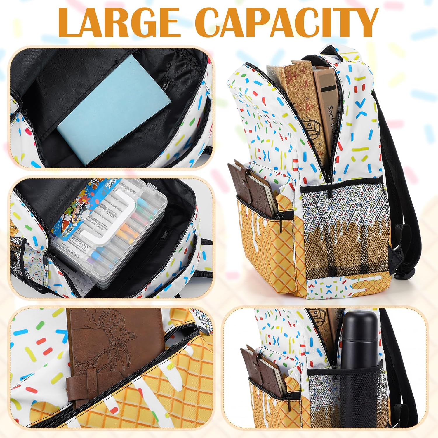Sadnyy 3 Pcs Baseball Ice Cream Drip Backpack Set 14'' Baseball Drip Bag with Lunch Box Pencil Bag for Sport Travel BackPack
