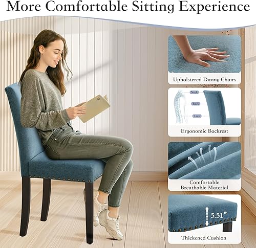 Miniatura 5 de Set of 2 Upholstered Kitchen Chairs with Nailhead Trim, Ergonomic High-Back Dining Chairs Set of 2 for Comfortable Seating, Modern Sillas De Comedor