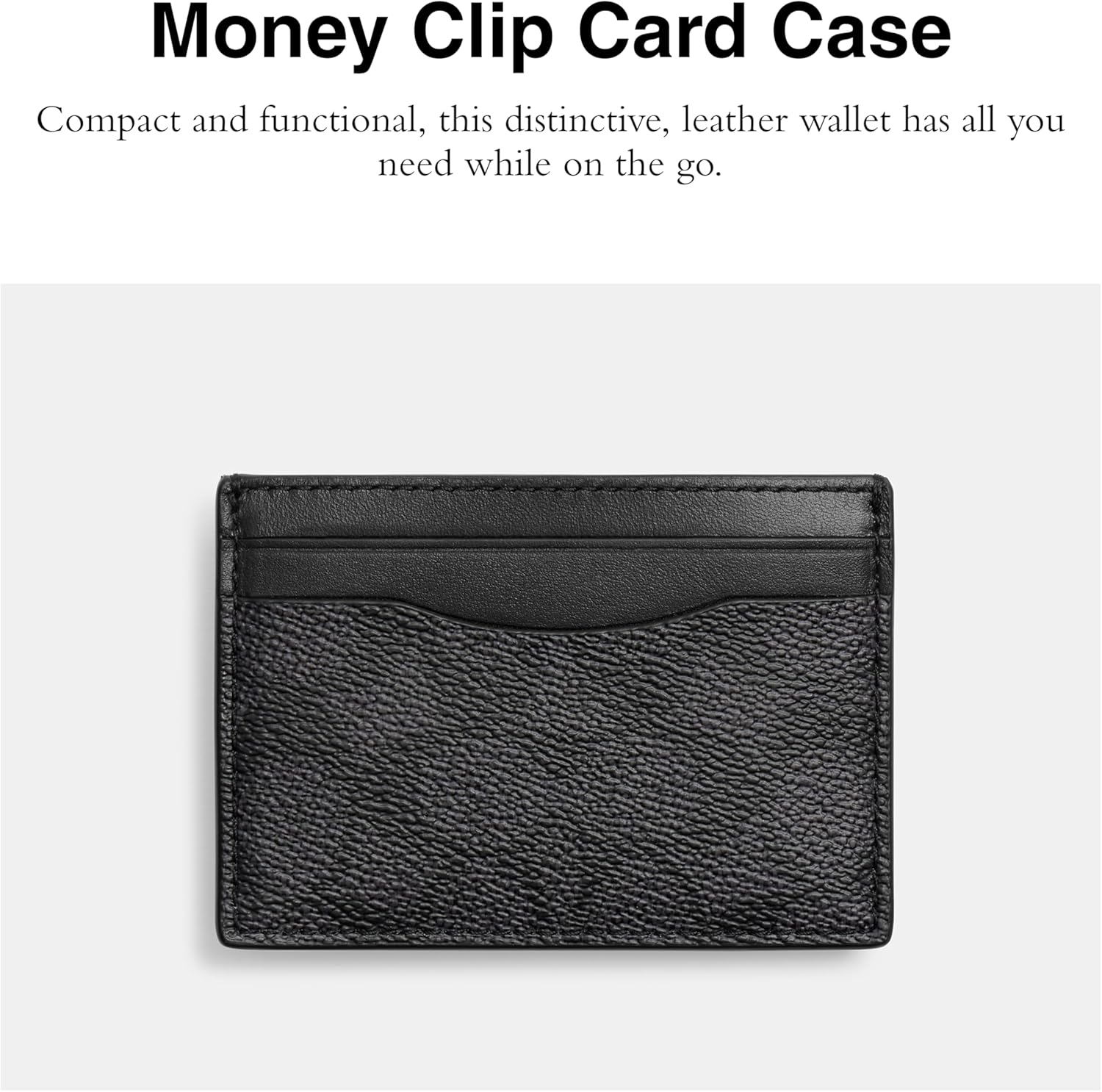 COACH Mens, Money Clip Card Case In Signature Canvas, Charcoal, One Size - Image 2