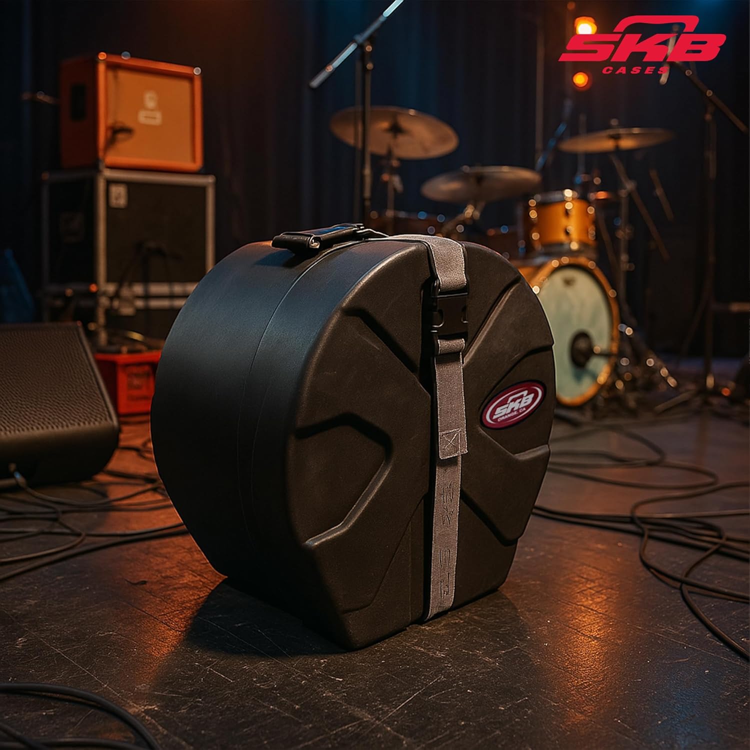 SKB Cases 8" x 14" Tom/Snare Case with Padded Interior, D-Shaped Drum Design, and Molded in Feet for Upright Positioning and Stability, Black