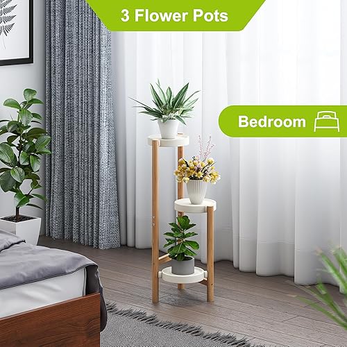 Miniatura 5 de BMOSU Soporte para plantas de bambú para 3 macetas, estante para plantas de interior y exterior, estante de esquina para plantas, estantes de
