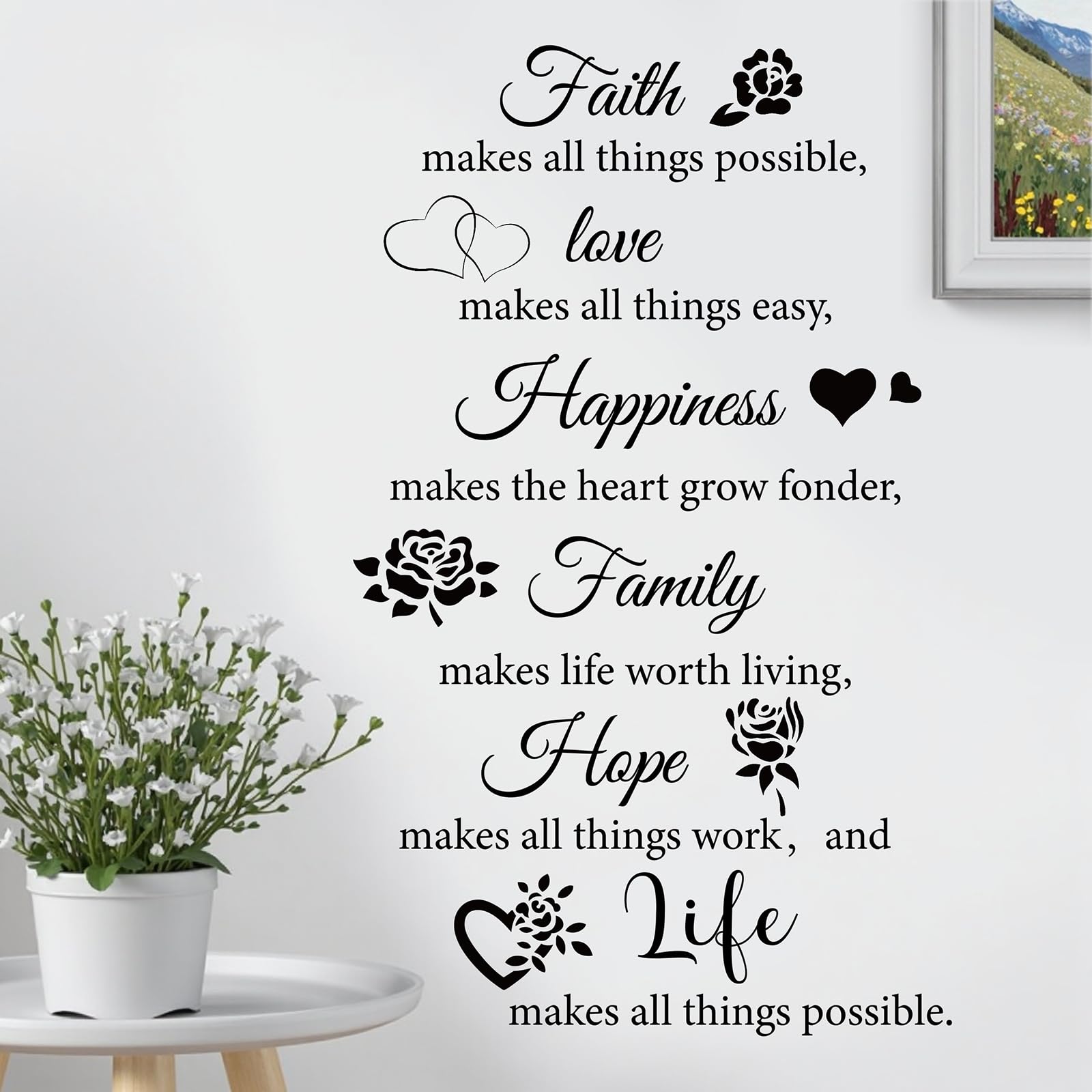KAIRNE Inspirational Quotes Wall Stickers Faith Makes All Things Possible Decals Motivational Lettering Saying Butterfly Wall Art Faith Hope Love Laugh Family Live Sticker for Home Bedroom Living Room โ image 1