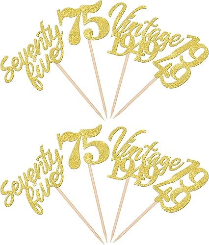Miniatura 3 de 24 piezas vintage 1948 adornos para cupcakes con purpurina para 75 fabulosos 75 selecciones de cupcakes para feliz 65 cumpleaños boda aniversario