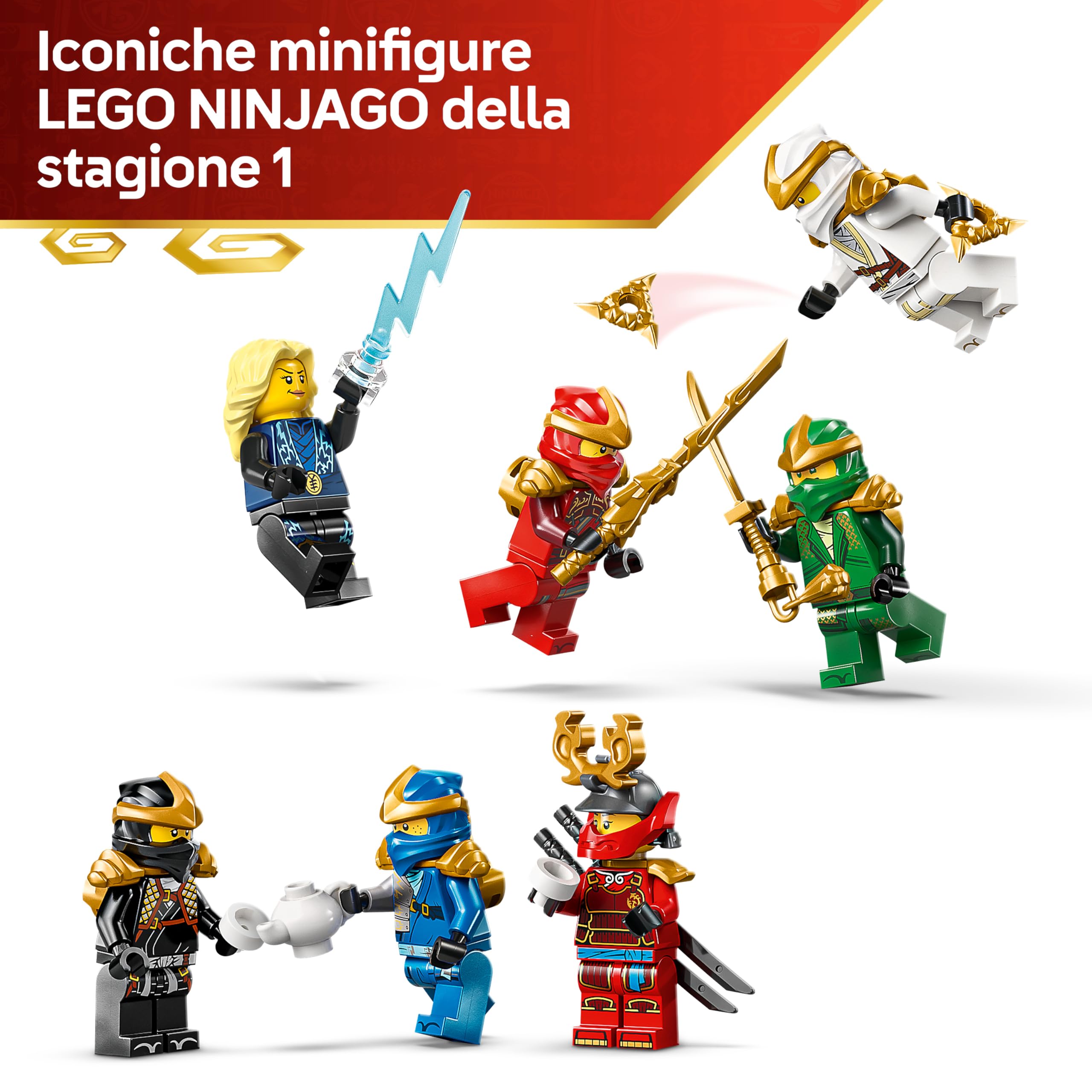 LEGO NINJAGO Display Personaggi Ninja – 15° Anniversario – Kit di Modellismo con Porta del Monastero, 8 Minifigure da Collezione e Spade – Regalo per Bambini, Ragazzi e Fan Adulti da 14 Anni – 71866